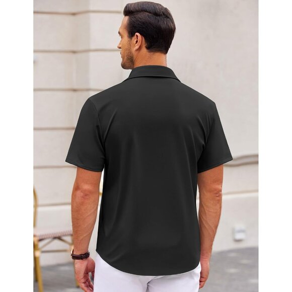 Men's Casual Button Down Shirts Short Sleeve Wrinkle Free Dress Shirts Summer - Picture 4 of 6